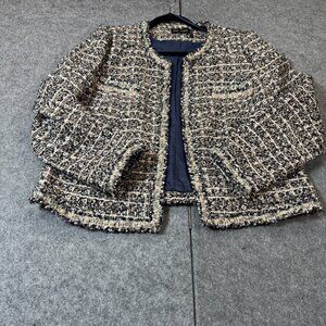 Stella + Lorenzo Jacket Women's Large Black Beige Embellished Lined Pockets